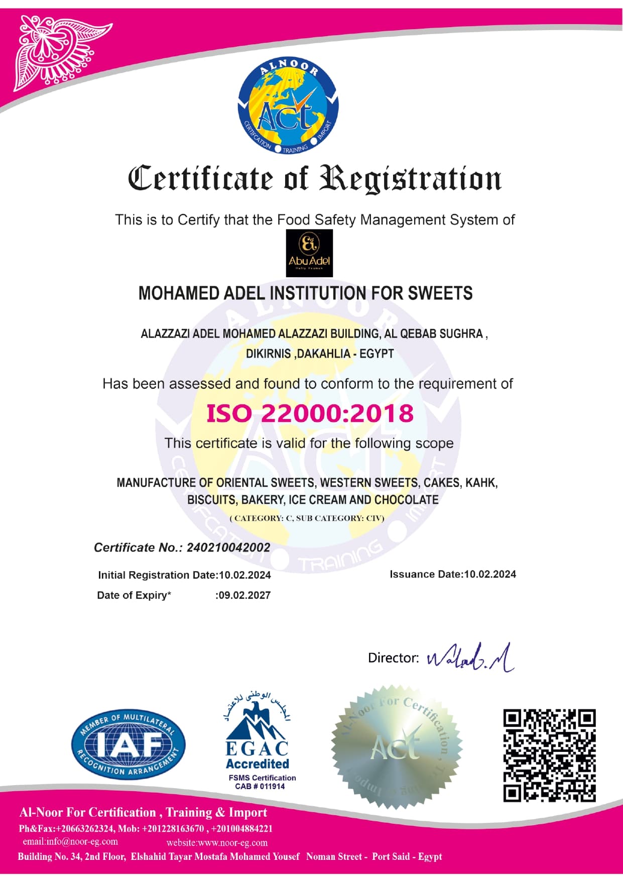 ISO 22000:2018 Certificate